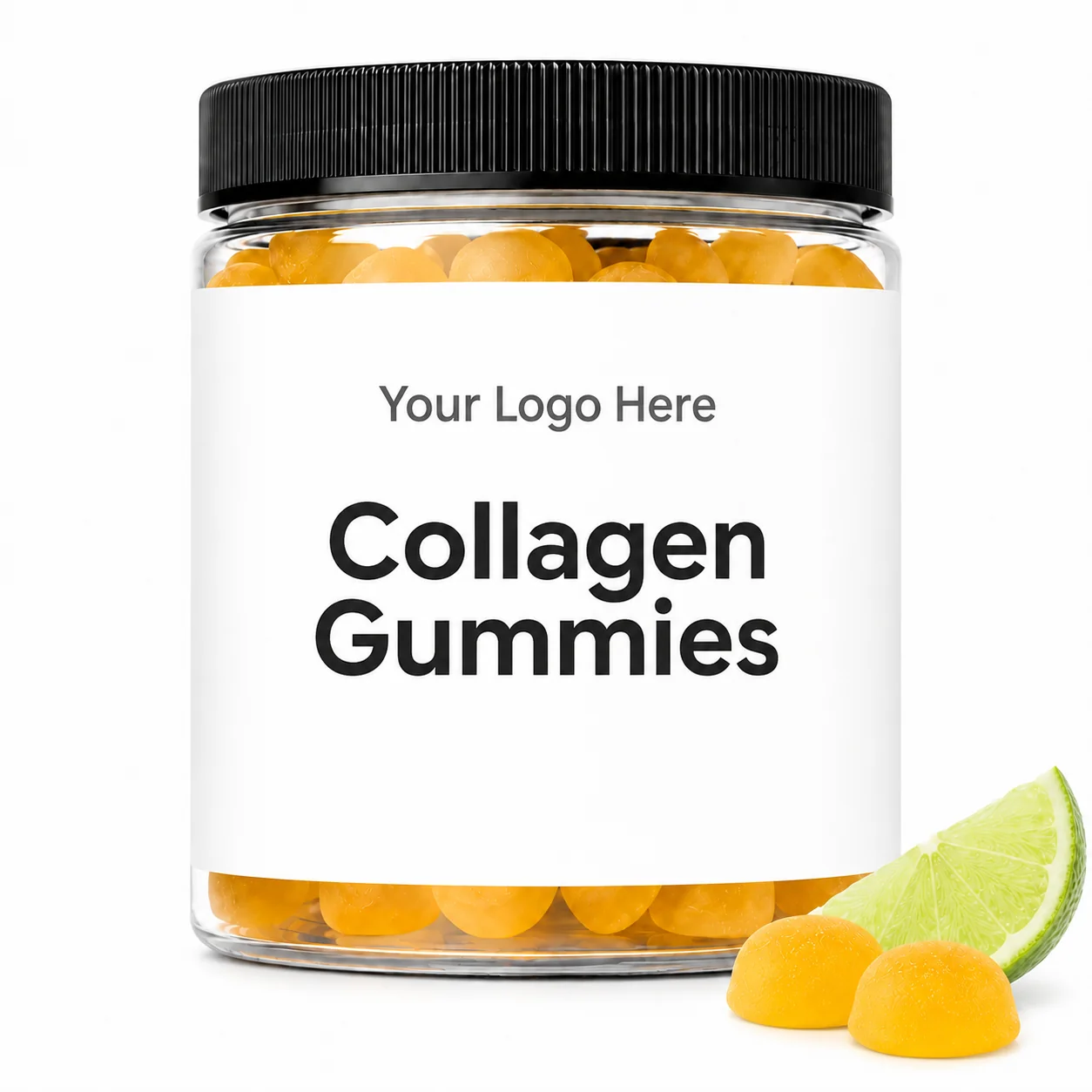 Blank-label collagen gummies jar mockup, ready for your logo